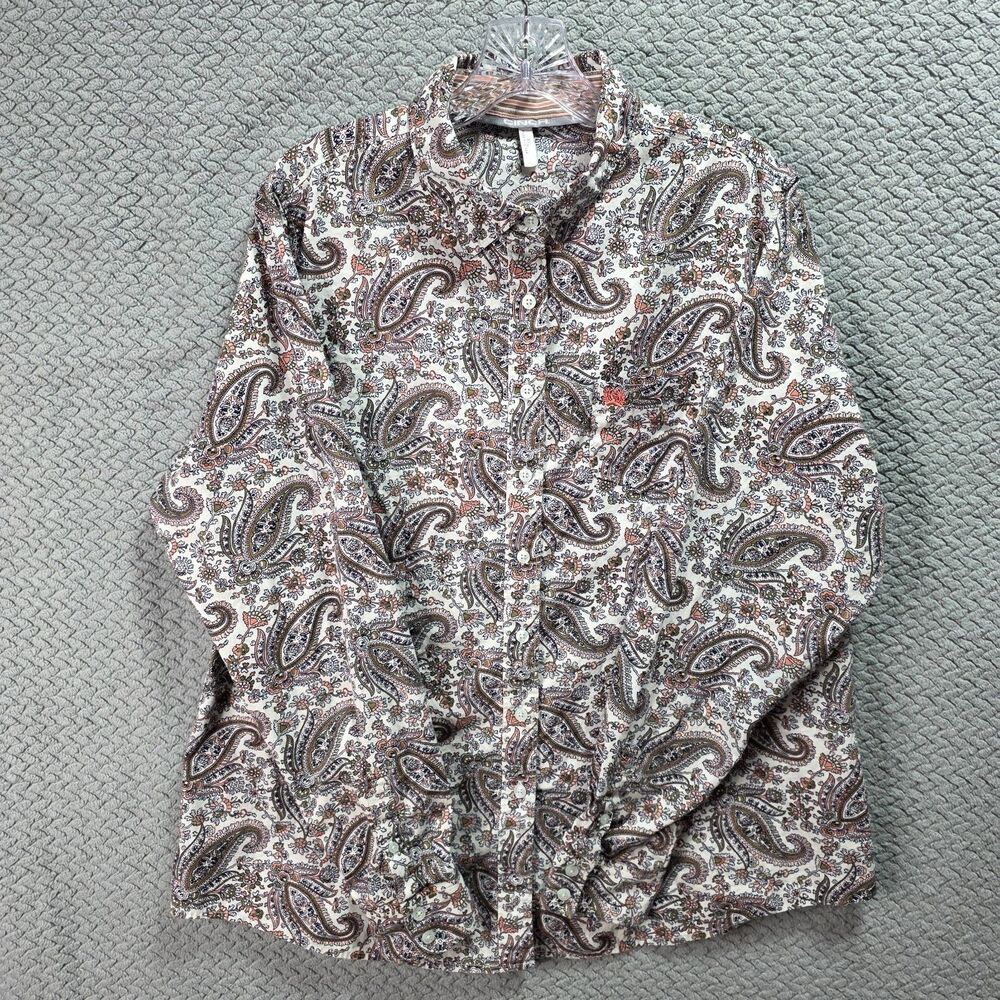 Cinch Western Button Down Shirt Mens XXL Blue Cotton Paisley Cowboycore Rodeo